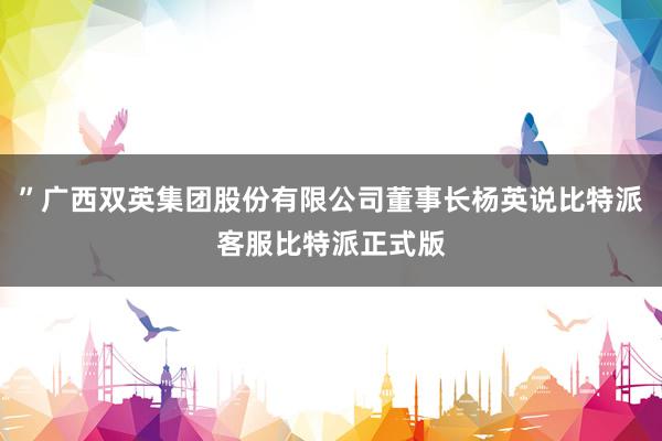 ”广西双英集团股份有限公司董事长杨英说比特派客服比特派正式版