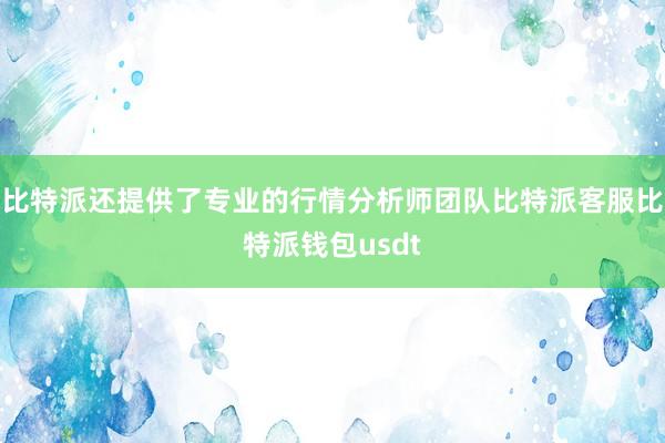 比特派还提供了专业的行情分析师团队比特派客服比特派钱包usdt