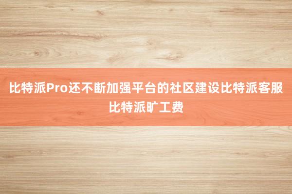 比特派Pro还不断加强平台的社区建设比特派客服比特派旷工费