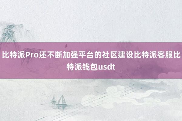 比特派Pro还不断加强平台的社区建设比特派客服比特派钱包usdt