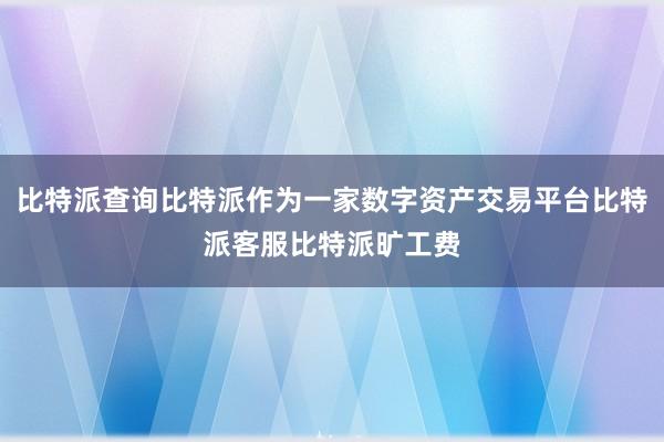 比特派查询比特派作为一家数字资产交易平台比特派客服比特派旷工费